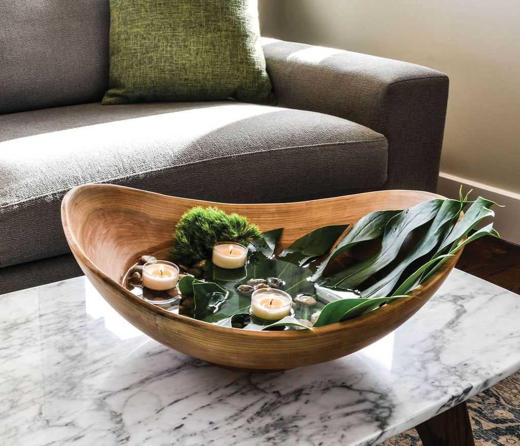 Decorative Bowl in Cherry Wood with Live Edge Floating Zen Display