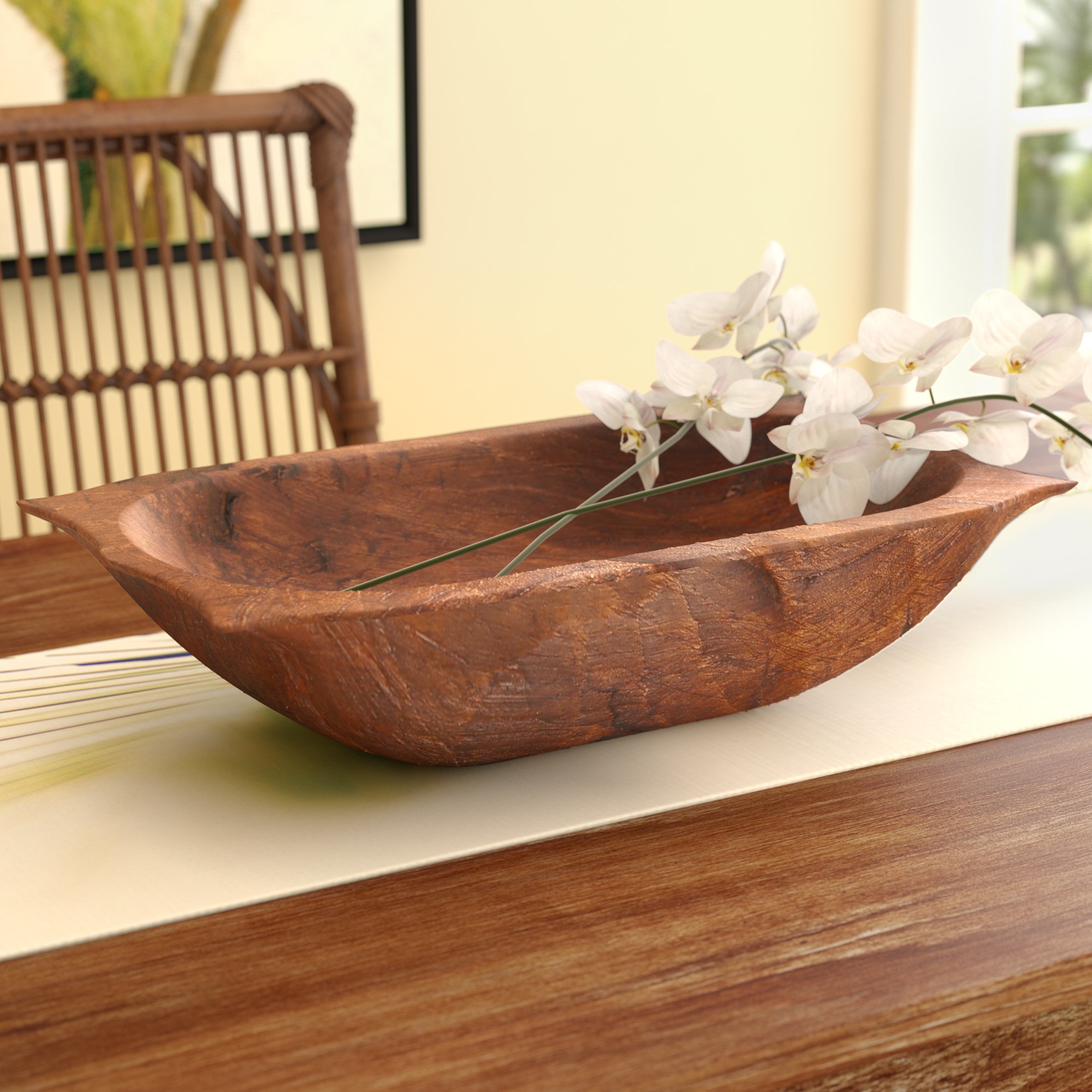 Decorative Bowl with Integrated Handles and Hand Carved Texture