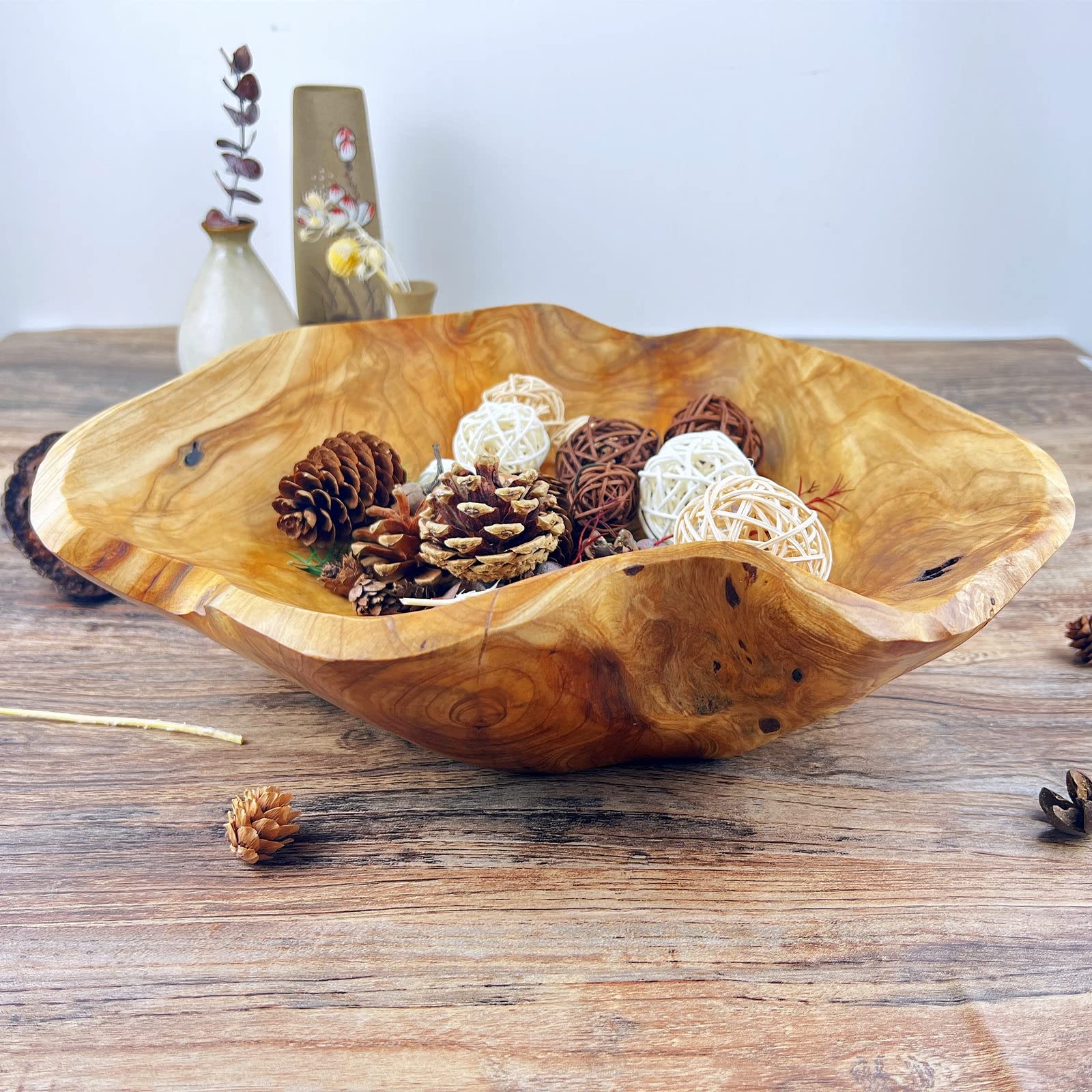 Decorative Bowl with Irregular Rim and Carved Natural Grain