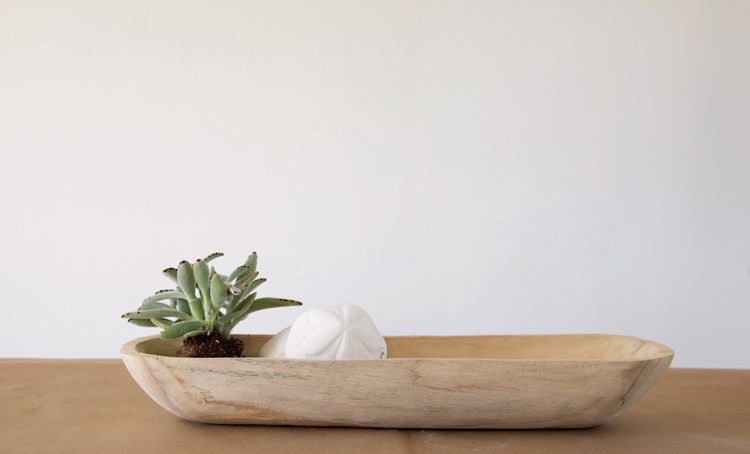 Decorative Bowl with Long Oval Shape and Organic Wood Grain