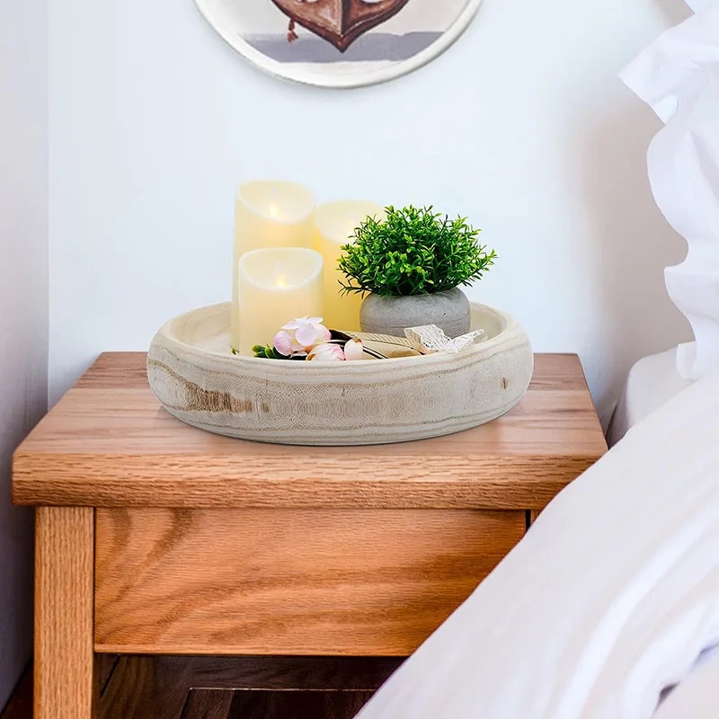 Decorative Bowl with Thick Rounded Rim in Whitewashed Finish