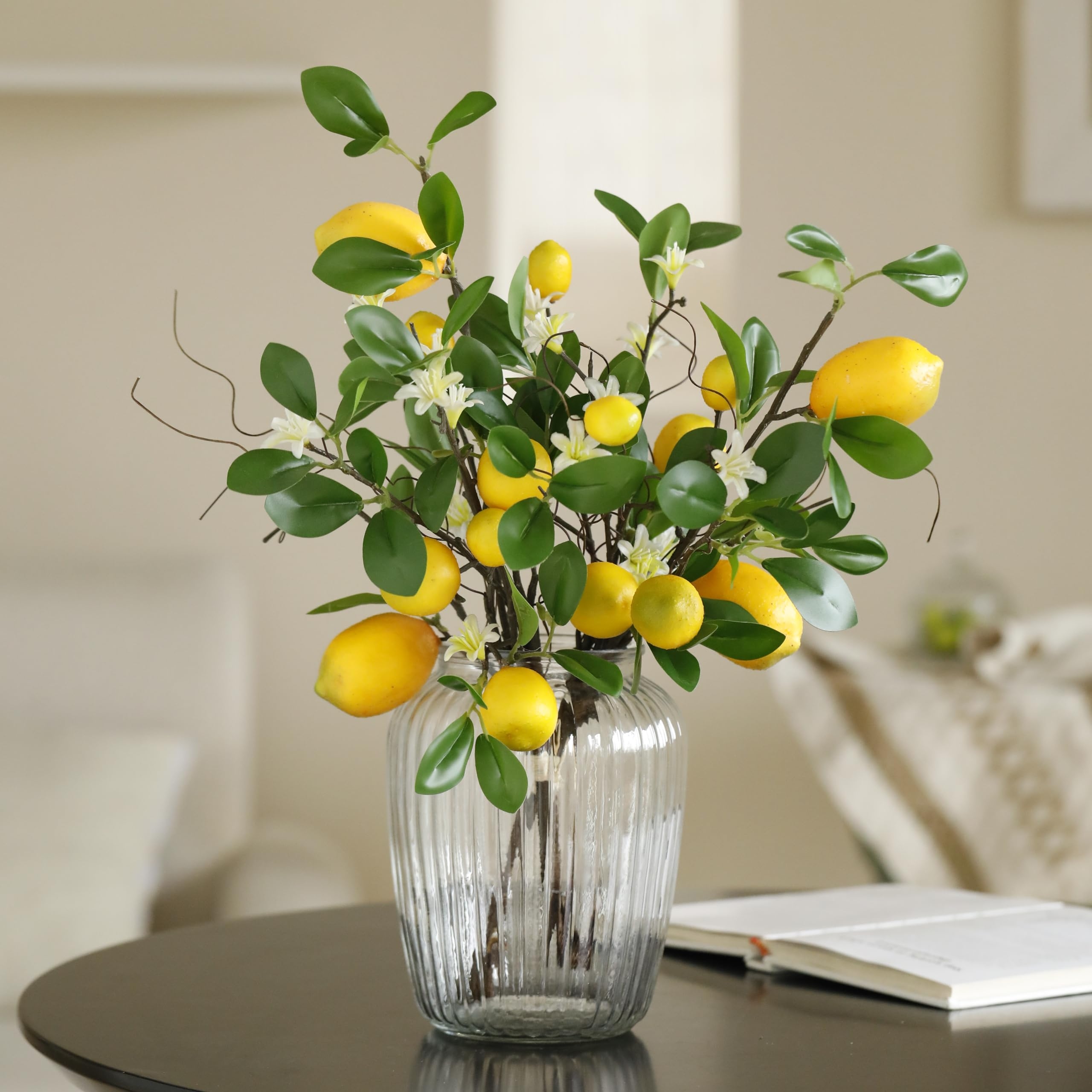 Decorative Branches Ribbed Glass Vase Faux Lemon Branch Centerpiece