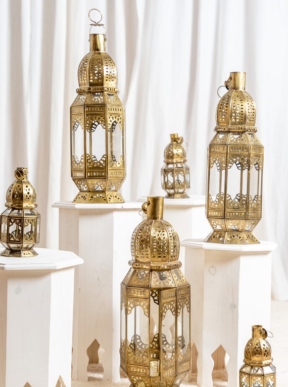 Decorative Lantern Filigree Cutouts Gold Moroccan Lantern