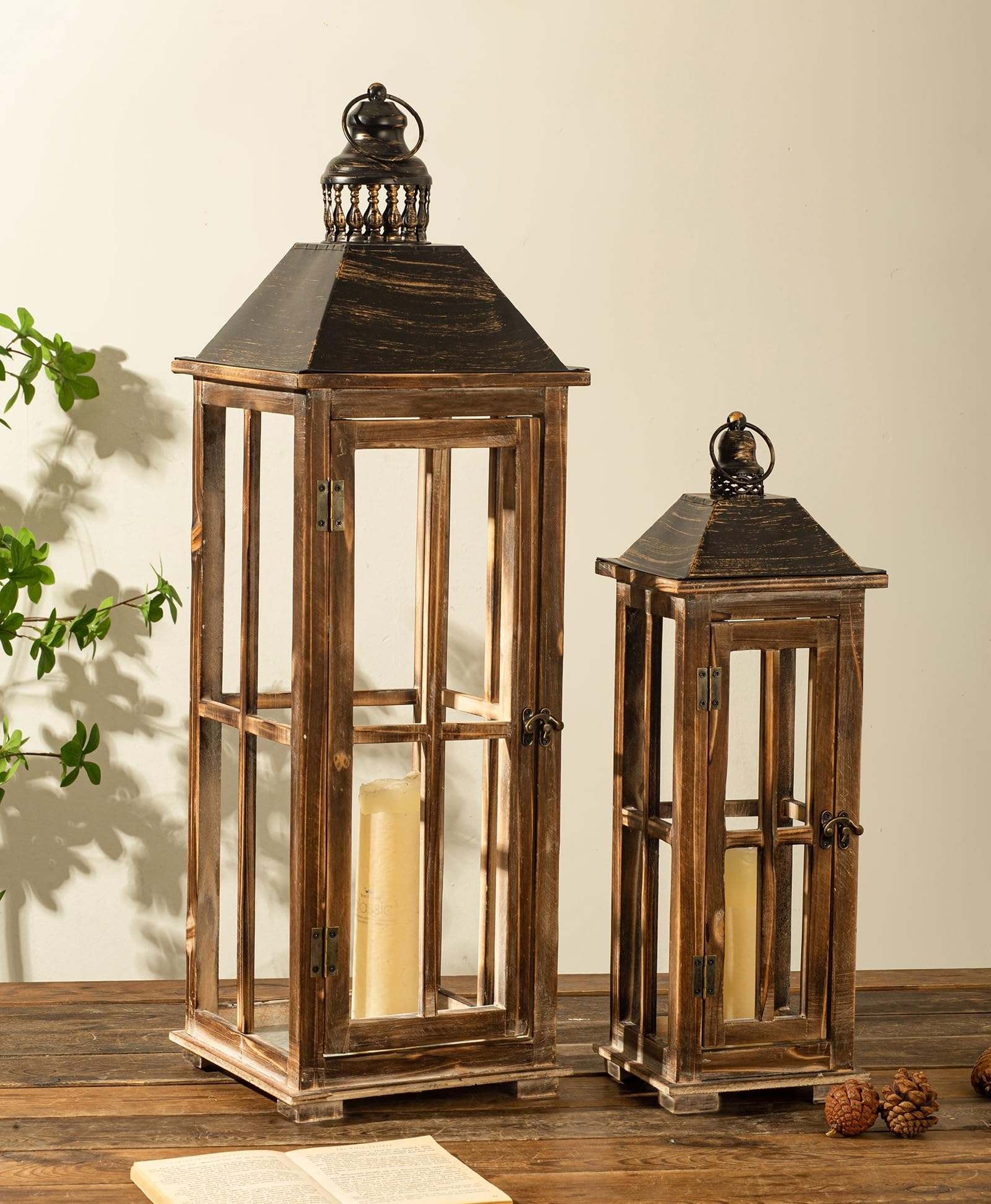 Decorative Lantern Glassless Design Farmhouse Wood Lantern Set