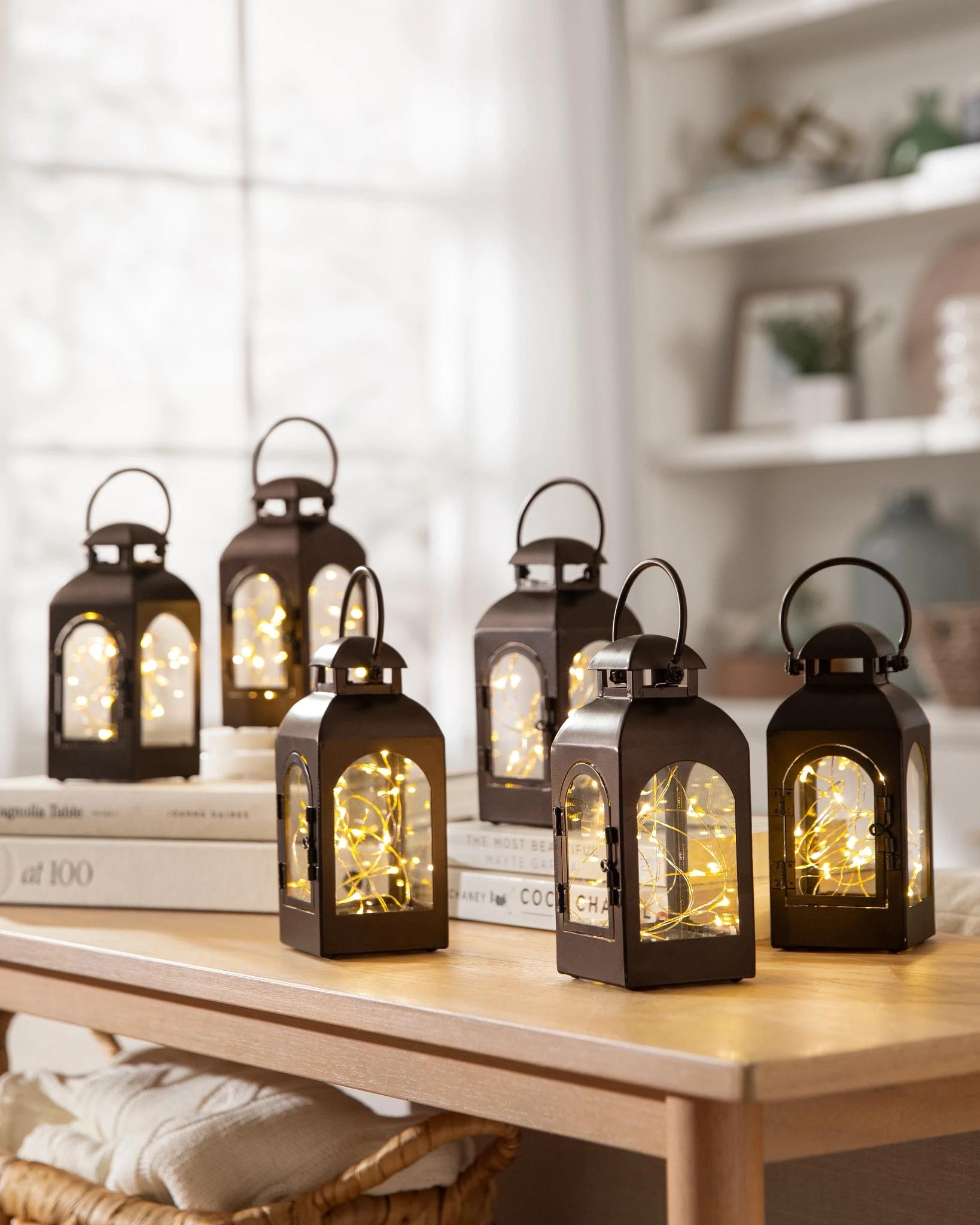 Decorative Lantern: Matte Black Frame for Farmhouse Mantel Styling
