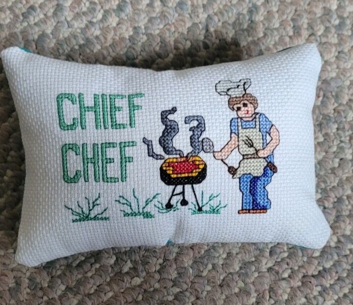 Decorative Pillow with Chief Chef Typography and Grill Motif