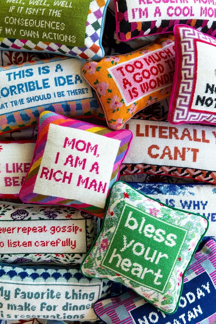 Decorative Pillow with Sassy Embroidery and Colorful Piping