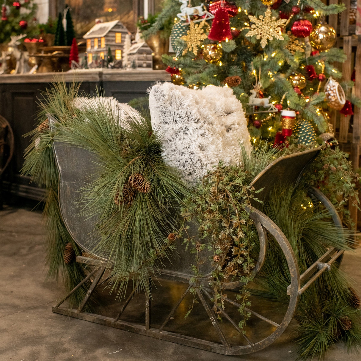 Decorative Sleigh: Distressed Metal Patina Oversized Accent
