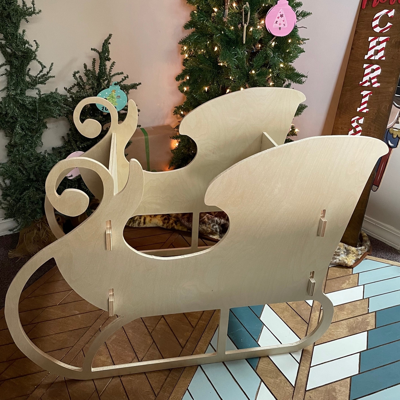 Decorative Sleigh: Unfinished Plywood Slotted Assembly Yard Art