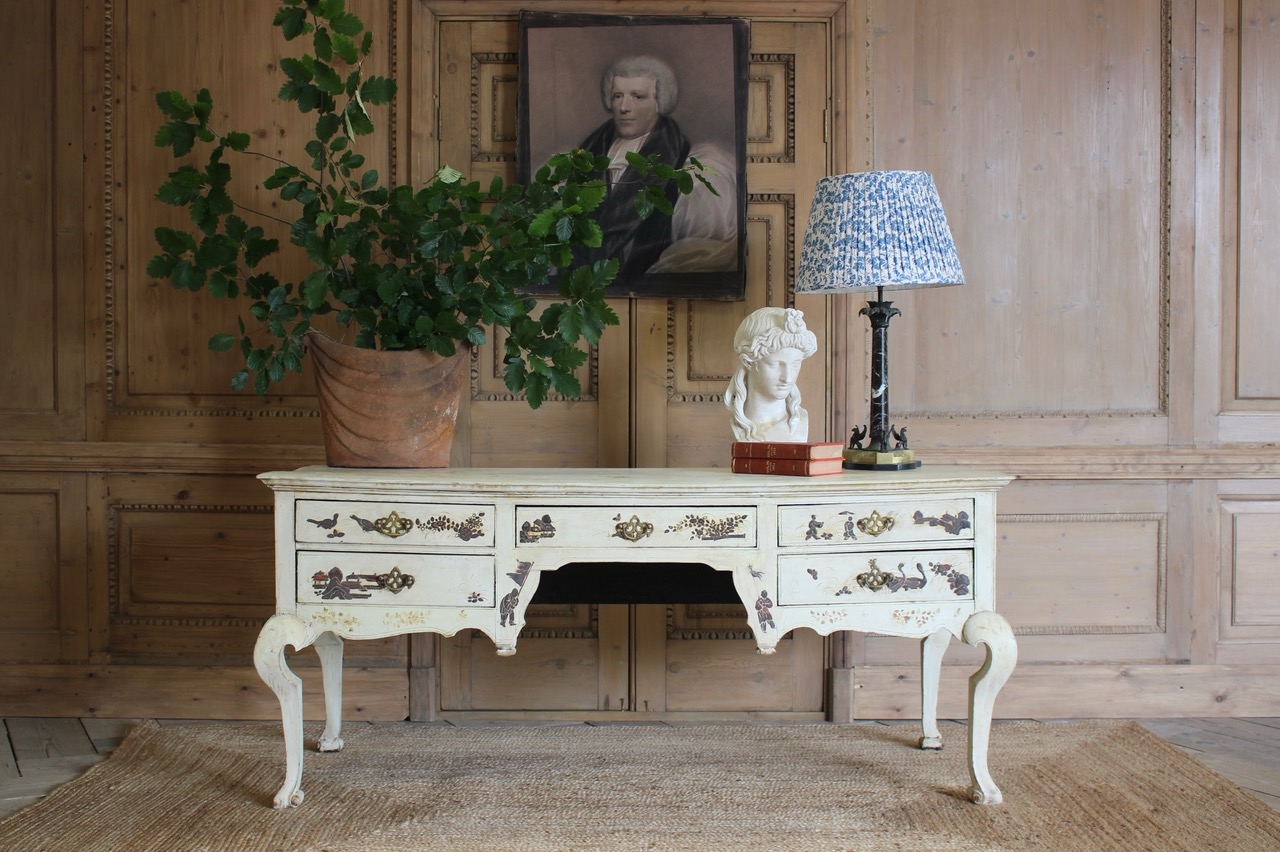 Desk with Hand-Painted Chinoiserie Motifs and Aged Patina