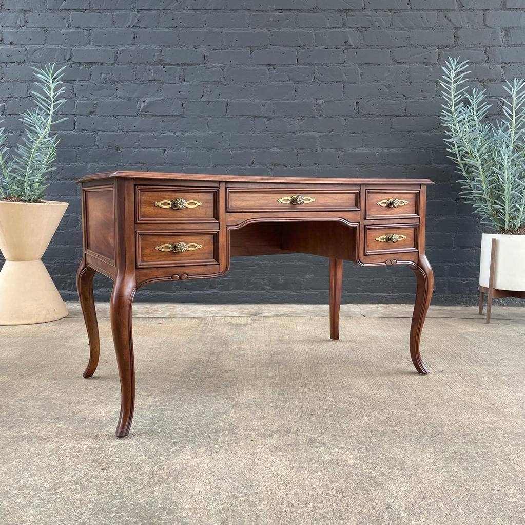 Desk with Leather Inlay Top and Scalloped Wood Apron