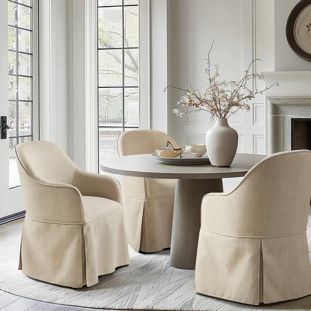 Dining Arm Chair: Skirted Dining Arm Chair Sloping Arm Oatmeal