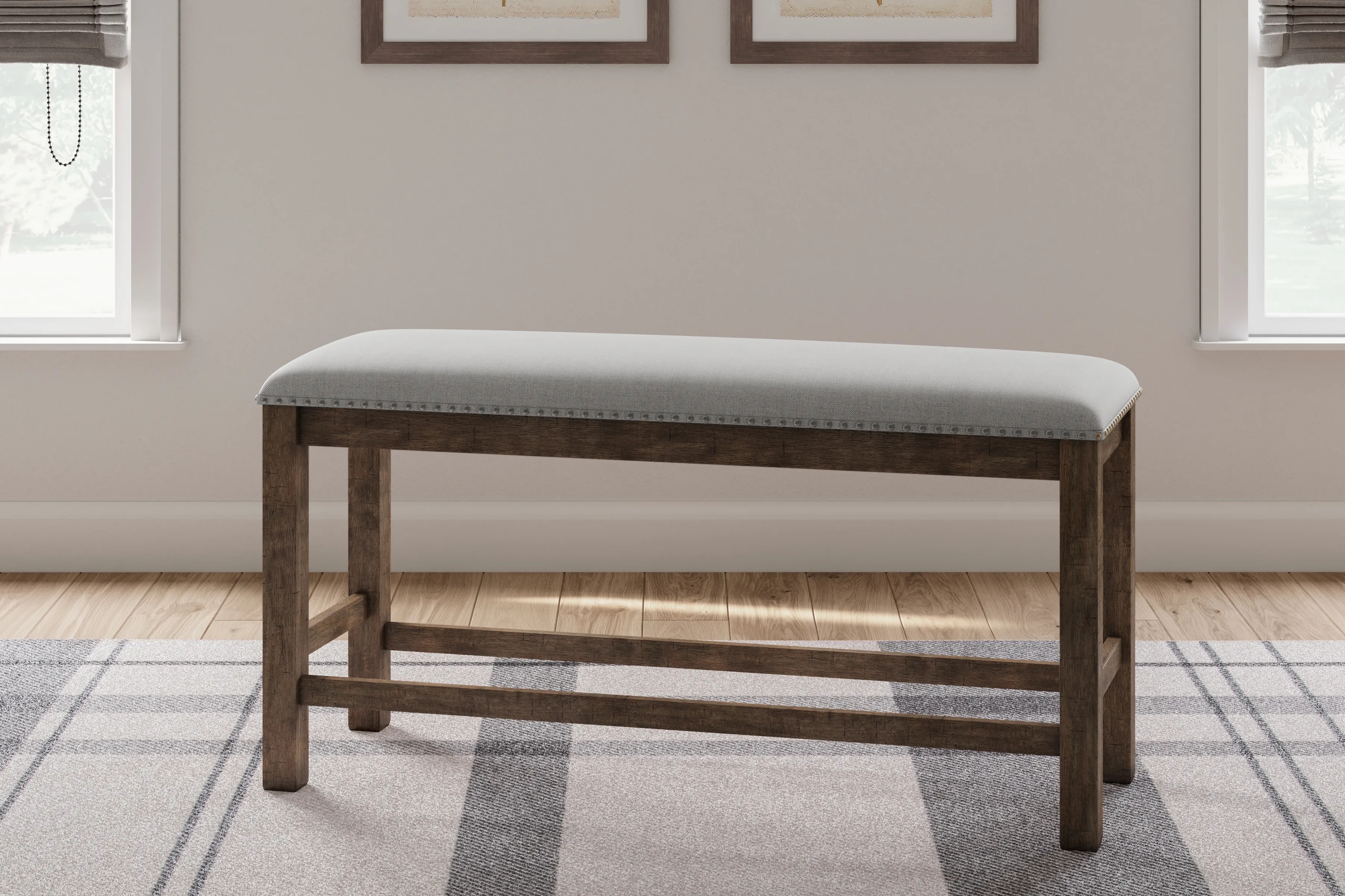 Dining Bench Distressed Wood with Double Stretcher Support