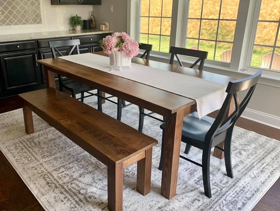 Dining Bench: Farmhouse Post Leg Bench with Straight Cut Edges