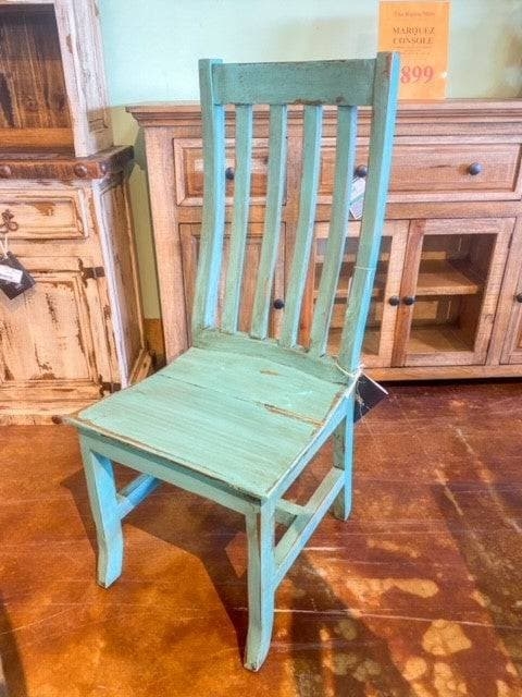 Dining Chair Antique Turquoise Stain Four Slat Back Distressed Wood