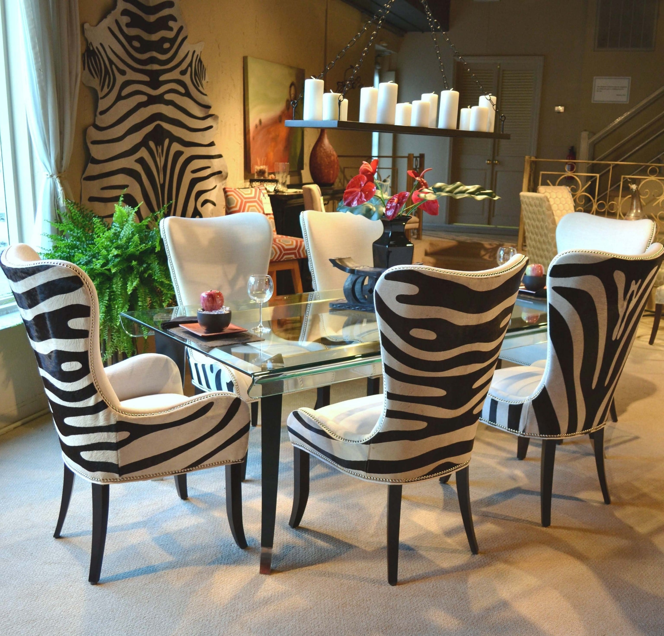 Dining Chair Collection with Zebra Pattern Back and Studs