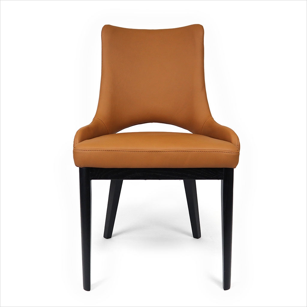 Dining Chair in Cognac Upholstery with Black Tapered Legs