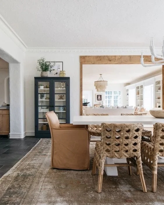 Dining Chair Mix with Chunky Weave and Skirted Armchairs
