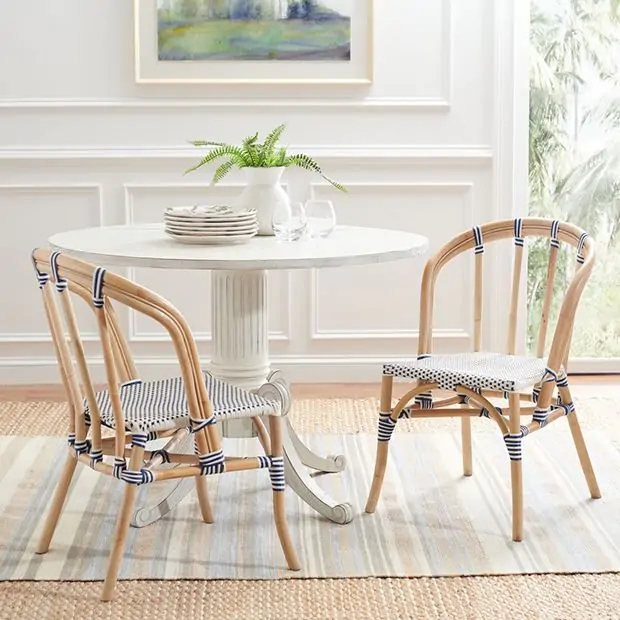 Dining Chair navy striped bindings coastal rattan dining chair