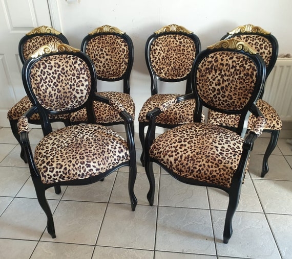Dining Chair Set with Gold Leaf Crest and Black Lacquer