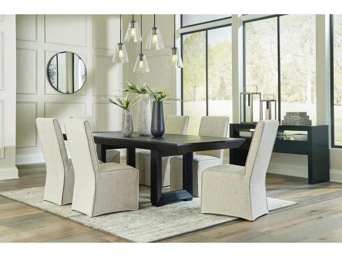 Dining Chair: Skirted Upholstered Dining Chair Tall Back Beige