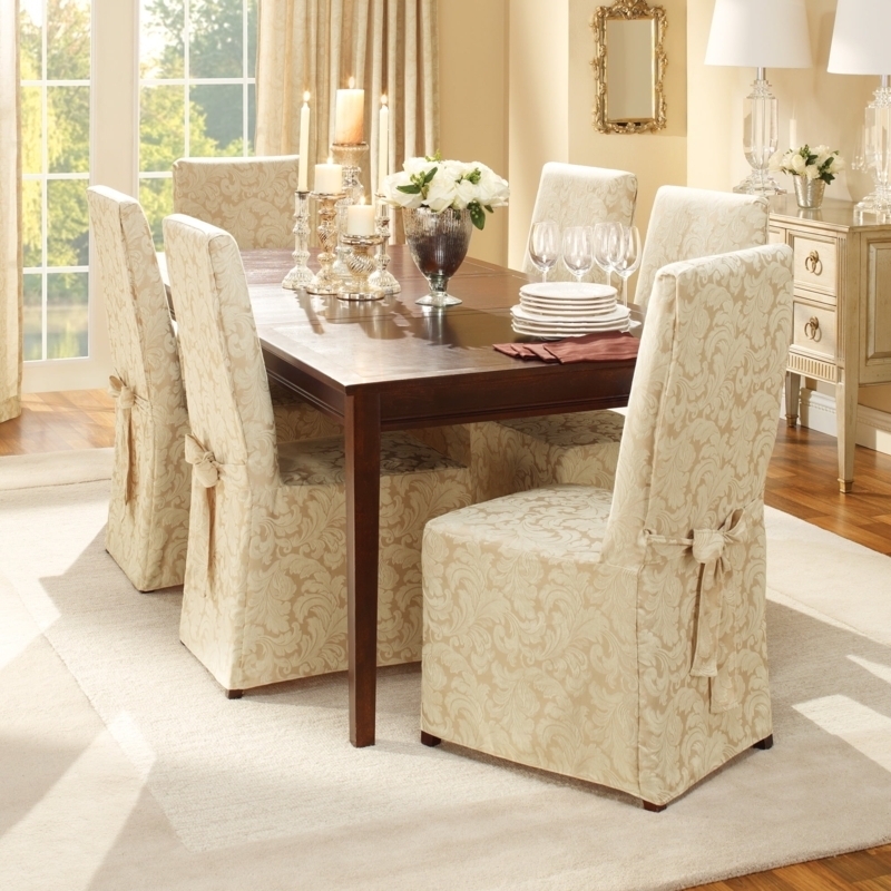 Dining Chair Slipcover: Damask Slipcover Dining Chairs Back Tie Bows