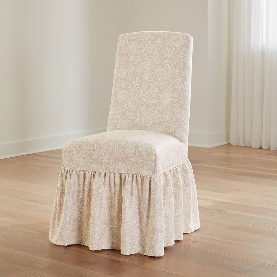 Dining Chair Slipcover: Floral Ruffled Skirt Chair Cover
