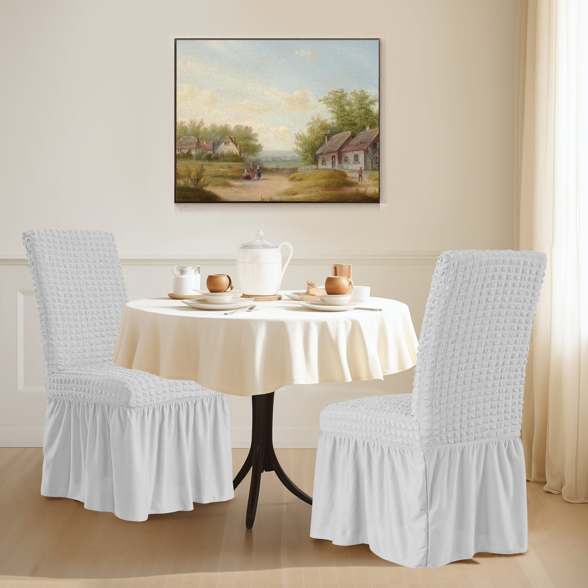 Dining Chair Slipcover: White Waffle Slipcovers Ruffled Stretch Fit