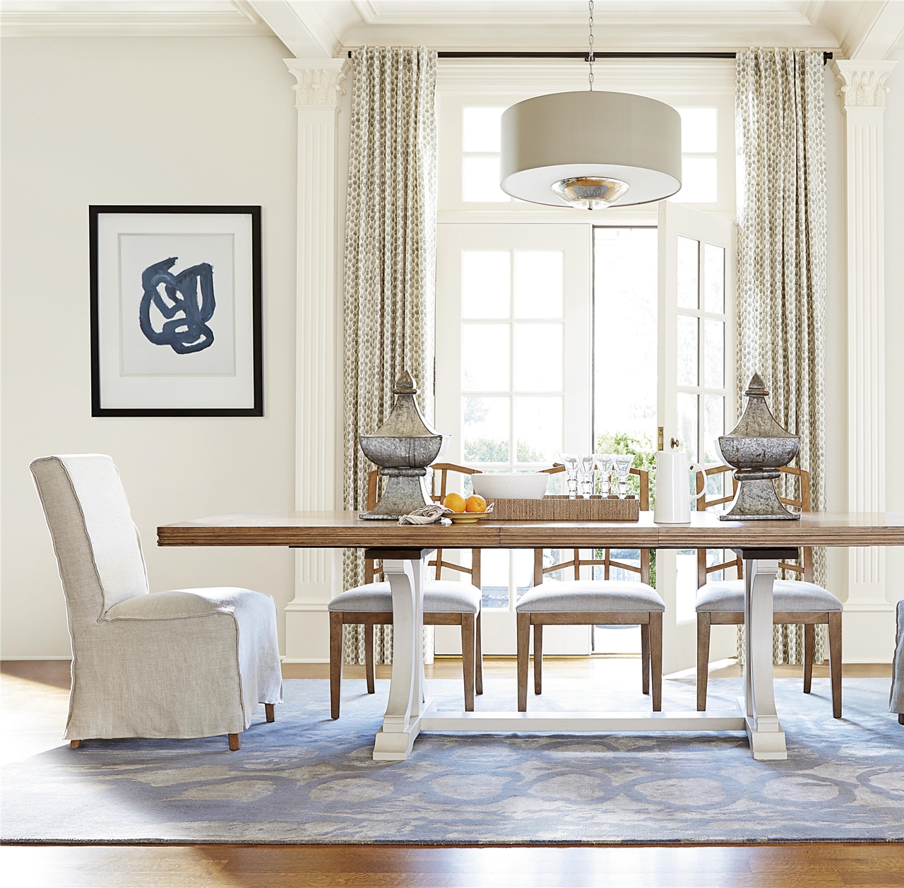 Dining Chair: Slipcovered Host Chair Long Skirt French Modern