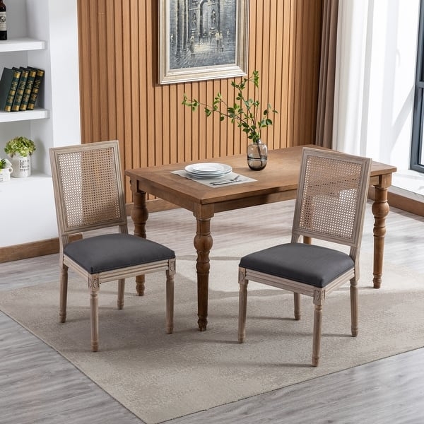 Dining Chair: Square Rattan Back Charcoal Side Chair Set