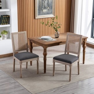 Dining Chair: Square Rattan Back Charcoal Side Chair Set