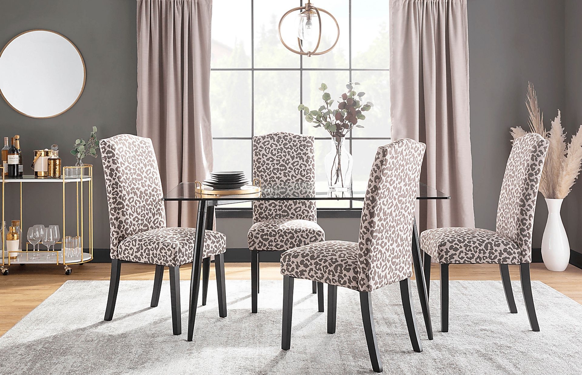 Dining Chair using Beige Upholstery with Matte Black Legs