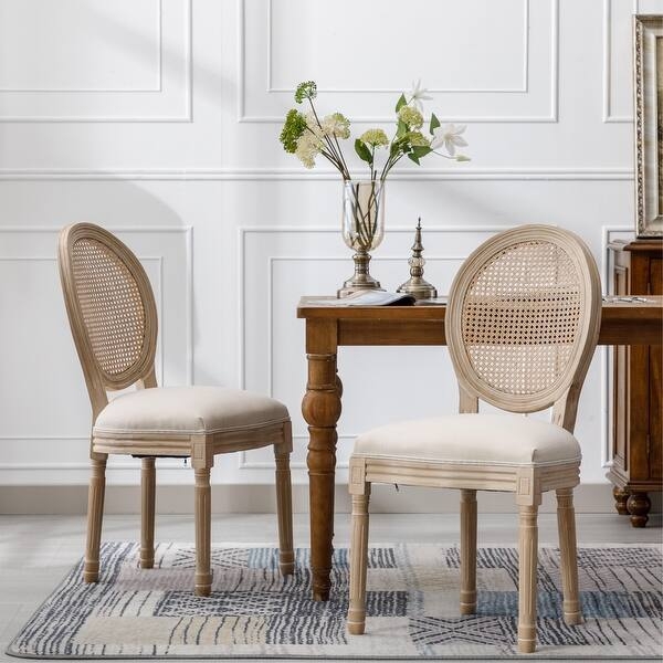 Dining Chair: Whitewashed Oval Cane Back Side Chair Set