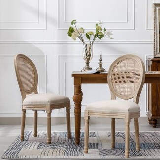 Dining Chair: Whitewashed Oval Cane Back Side Chair Set
