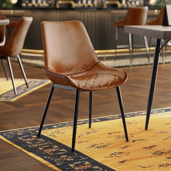 Dining Chair with Cognac Tufted Seat and Diamond Stitching