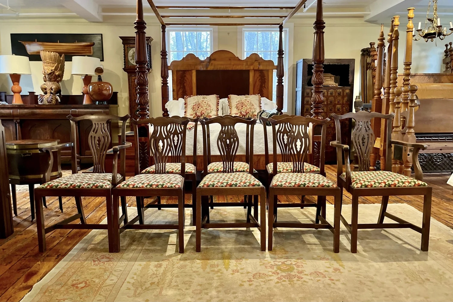 Dining Chair with Ox-Yoke Top Rail and Antique Mahogany Dining Set