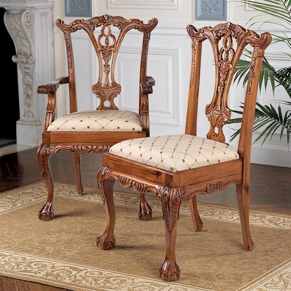 Dining Chair with Quilted Seat and English Chippendale Chairs