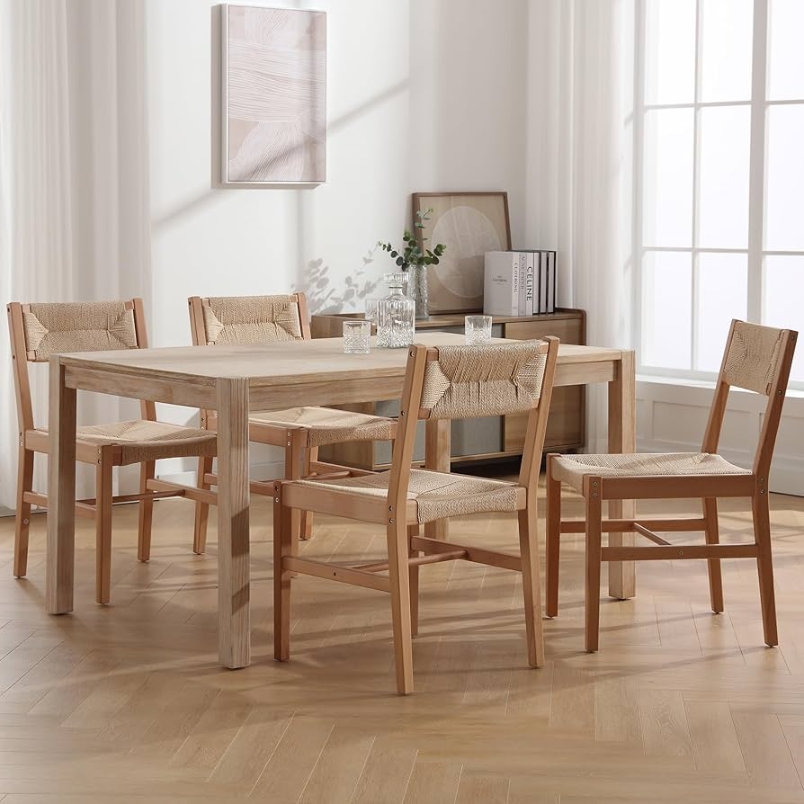 Dining Chair with Seagrass Weave and Light Wood Coastal Seating