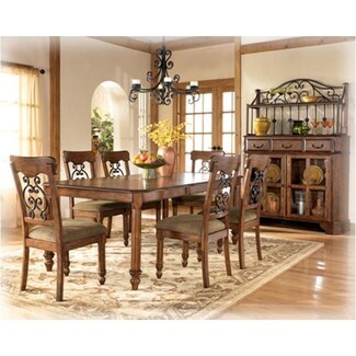 Dining Room Set Featuring Scrolled Iron Chairs and Hutch