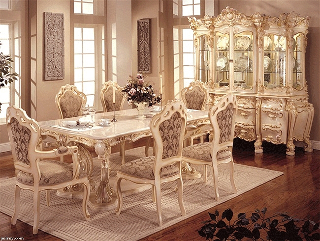 Dining Room Set Gilded Accents and Scrollwork Carving
