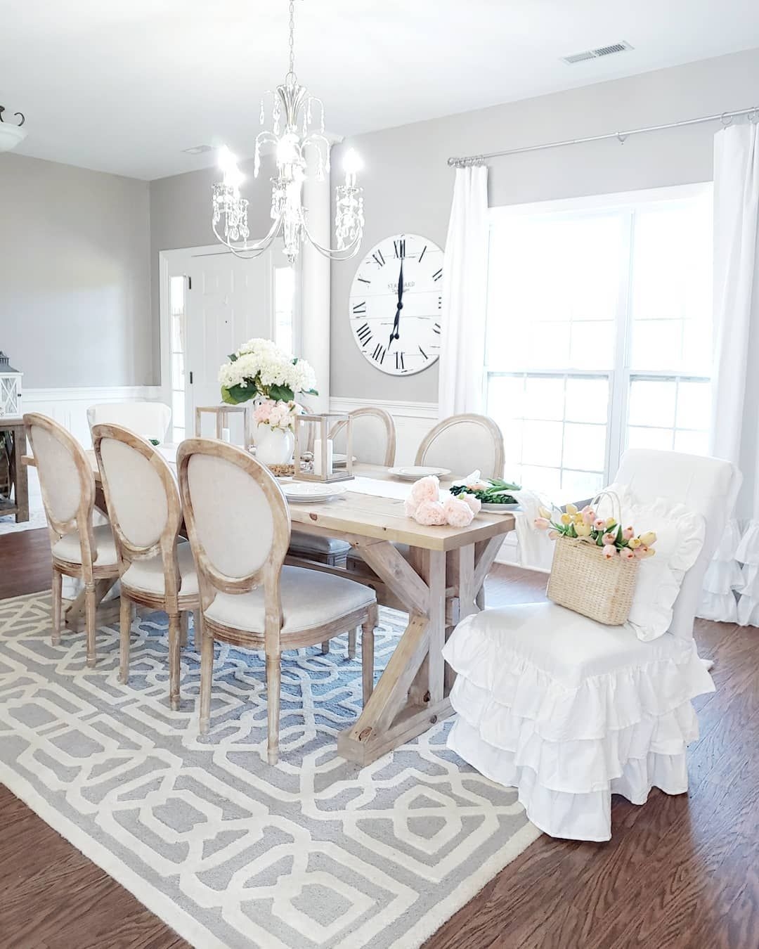 Dining Room Set highlighting Trestle Table and Ruffled Covers