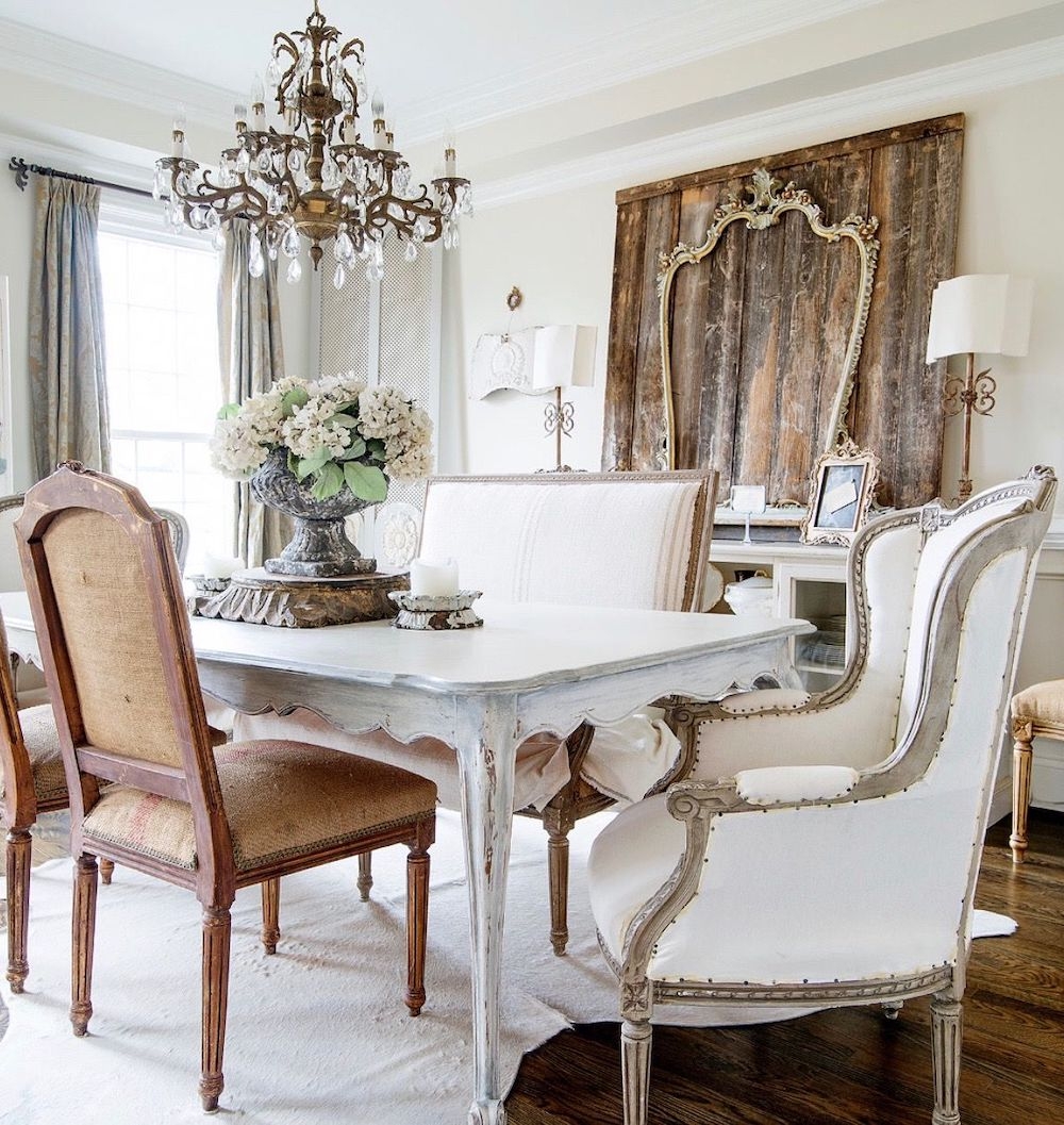 Dining Room Set of Whitewashed Cabriole Legs and Burlap Jute