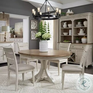 Dining Room Set: Pedestal Base Furniture in Chestnut Brown
