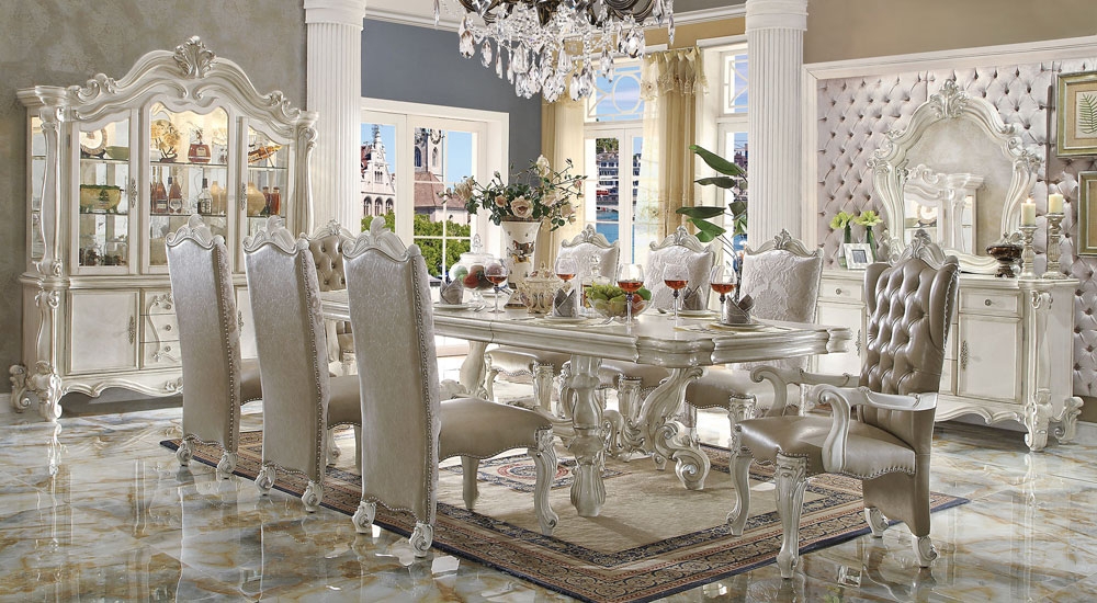 Dining Room Set Tufted Back with Antique White Finish
