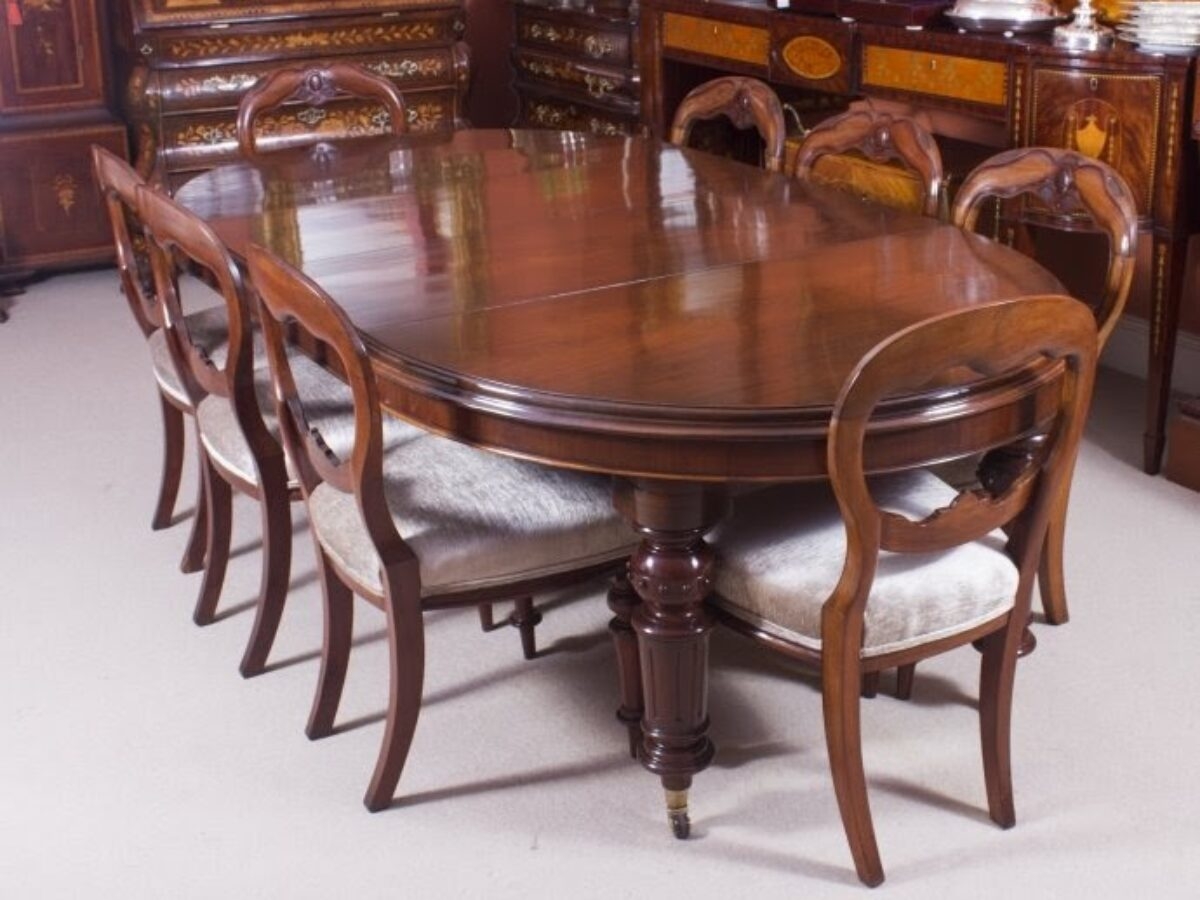 Dining Set Balloon Back Chairs and Brass Casters