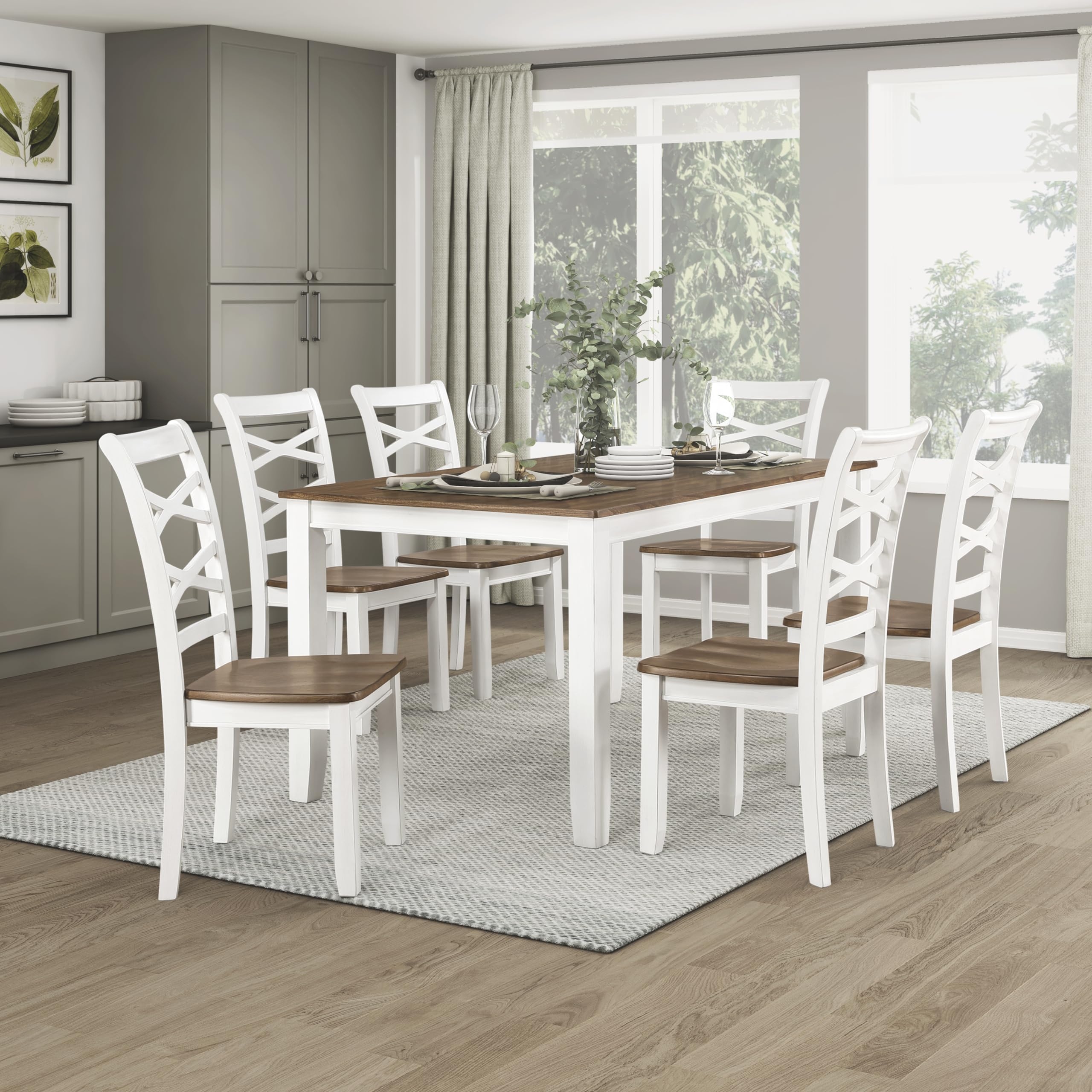 Dining Set: Cherry Wood Top Kitchen Set with Cross Backs