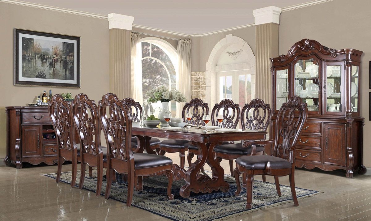 Dining Set China Cabinet and Pedestal Trestle Base