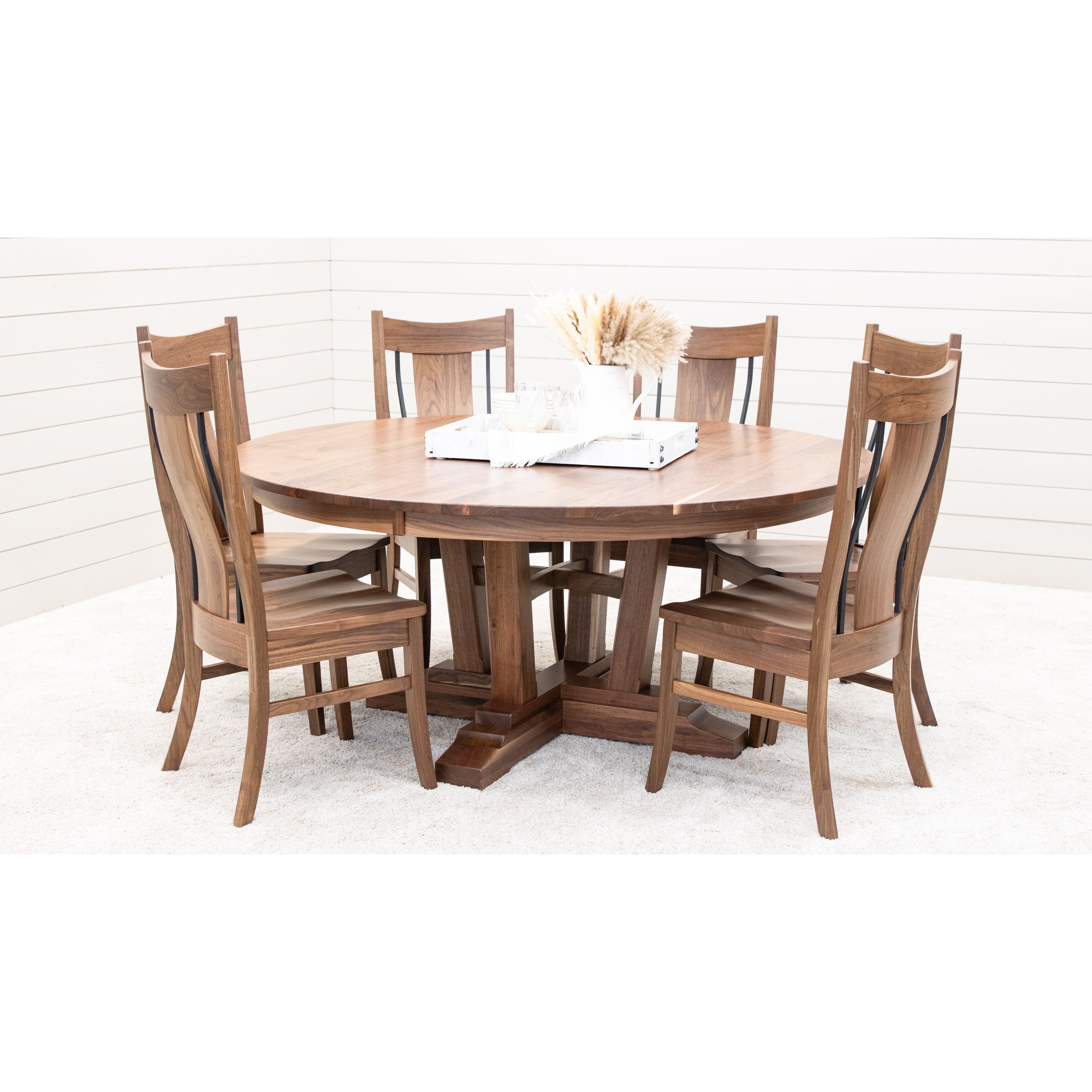 Dining Set Cross Base Pedestal and Slatted Back Chairs
