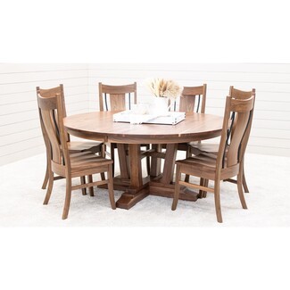 Dining Set Cross Base Pedestal and Slatted Back Chairs