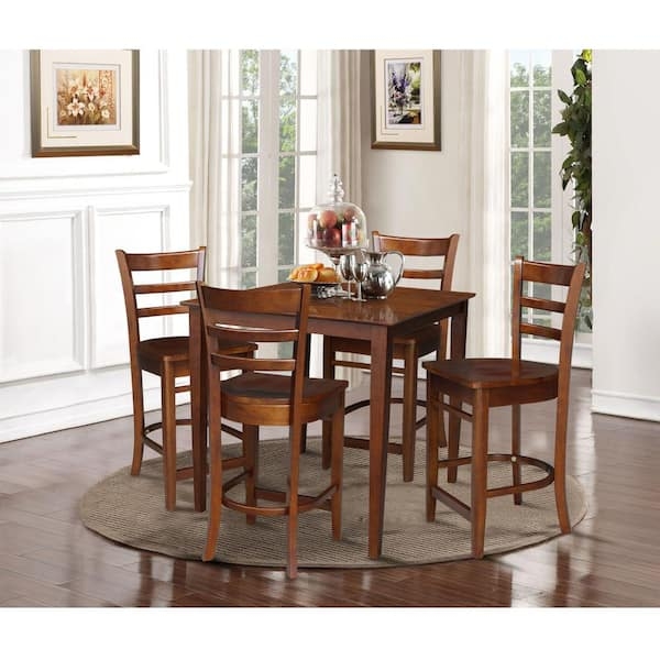 Dining Set: Espresso Wood Ladder Back Counter Stools Set